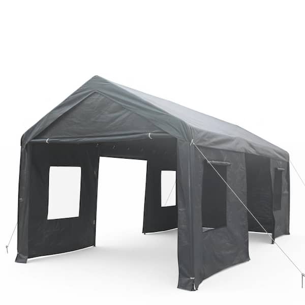 12x20 FT Heavy-Duty Outdoor Portable Garage, Ventilated Canopy Carport for Cars, Trucks & Boats, Gray