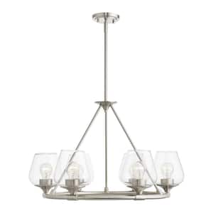 Willow 6-Light Brushed Nickel Wagon Wheel Chandelier with Clear Glass Shades