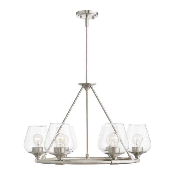 Livex Lighting Willow 6-Light Brushed Nickel Wagon Wheel Chandelier with Clear Glass Shades