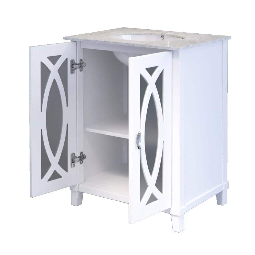 Brea 30 in. W x 22 in. D x 36 in. H Single Vanity in White with Carrara Marble Vanity Top in White with White Basin -  Bellaterra Home, 9009-30-WH-WC