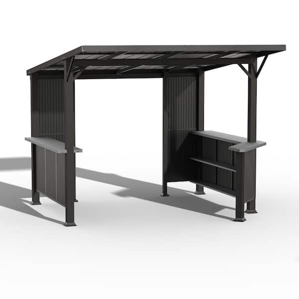 10 ft. x 10 ft. Gray Hardtop Grill Gazebo Canopy with 2 Side Shelves for Barbecue and Picnic, Metal Grill Tent