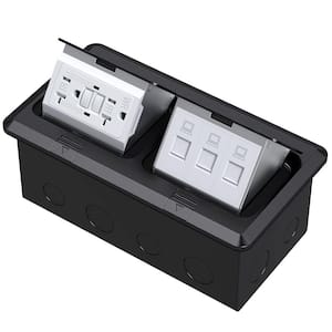 20 Amp 3-Port RJ45 Stainless Steel Dual Pop-Up Floor Electrical Outlet Box Kit GFCI TR Receptacle Outlet, Black