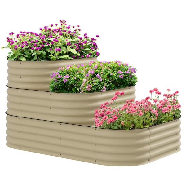 Tunearary 62 in. 3-Tier Galvanized Steel Raised Garden Bed Planter Kit with Rubber Strip for Plants, Vegetables, Outdoor Gardening