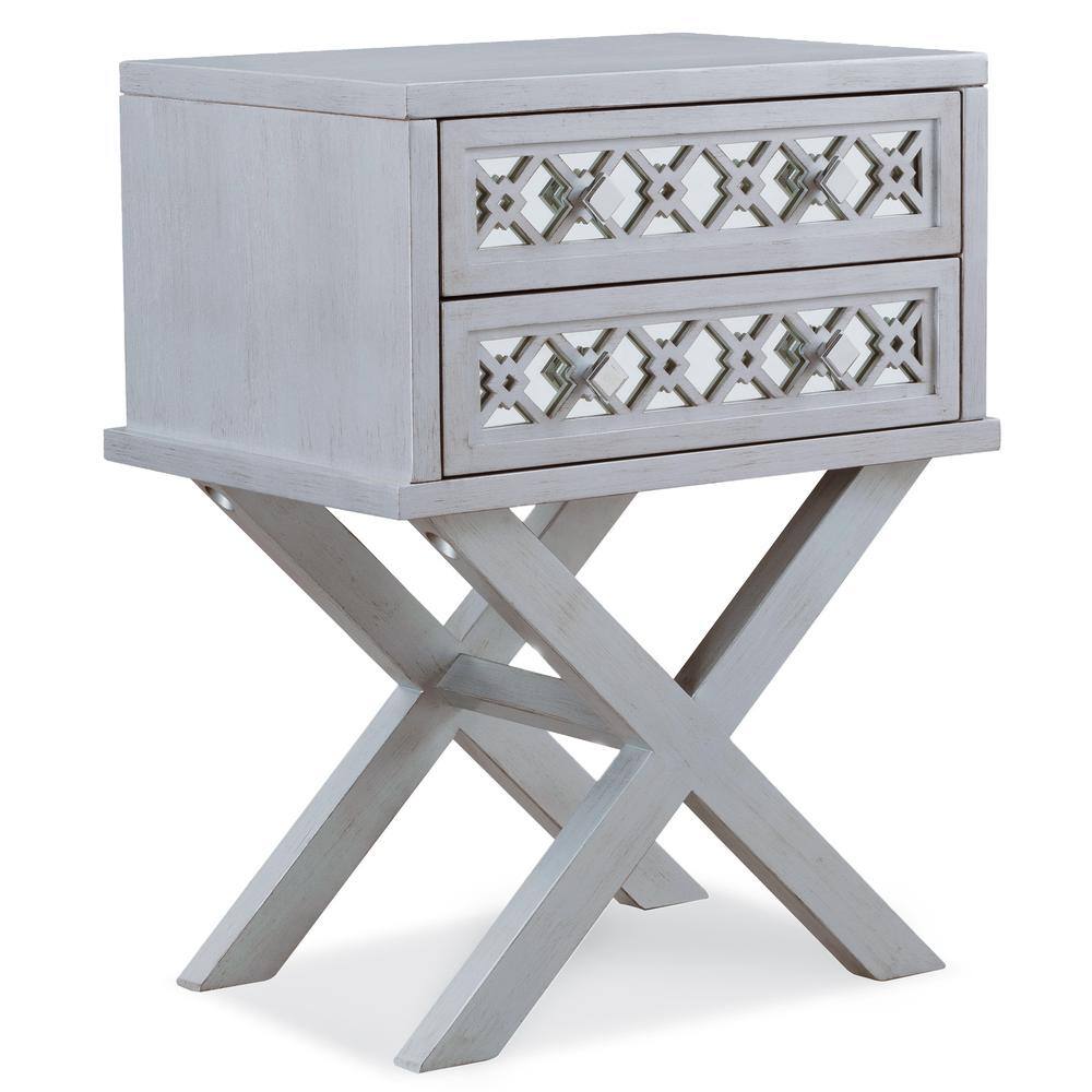 Leick Home Mirrored Diamond Filigree X Base Nightstand/Table with 2