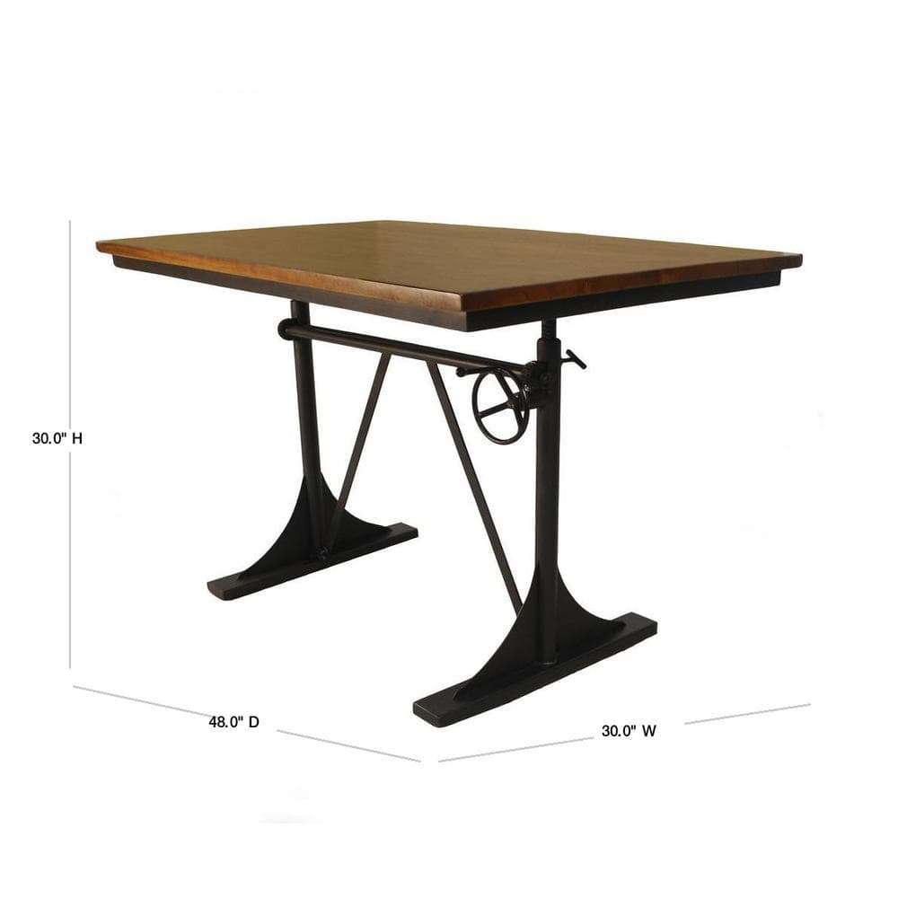 Industrial Elm and Black Cast Iron Adjustable Desk