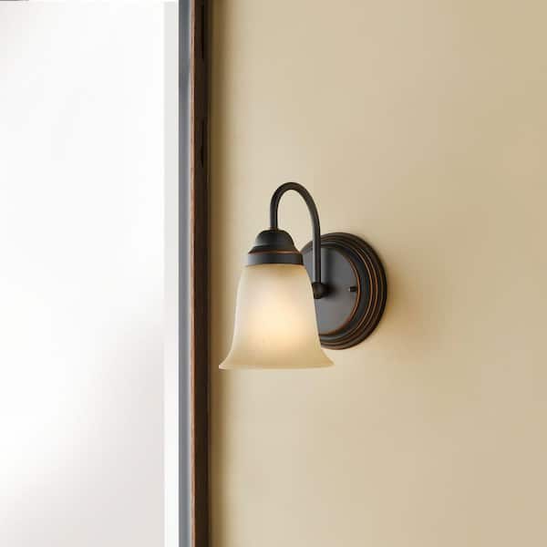 Hampton Bay 1-Light Oil Rubbed Bronze Sconce with Tea Stained Glass Shade