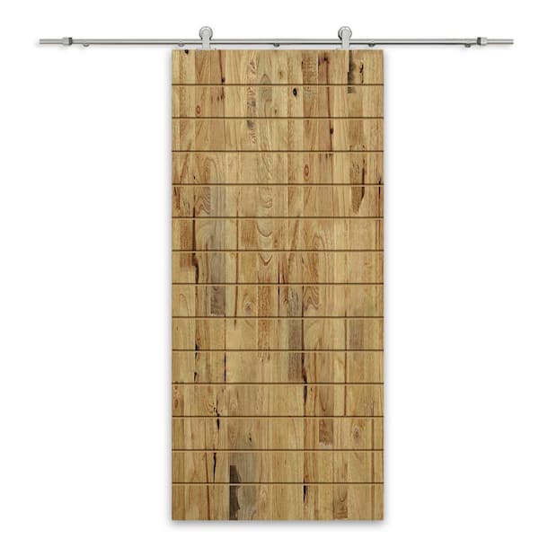 CALHOME 30 in. x 80 in. Weather Oak Stained Pine Wood Modern Interior Sliding Barn Door with Hardware Kit