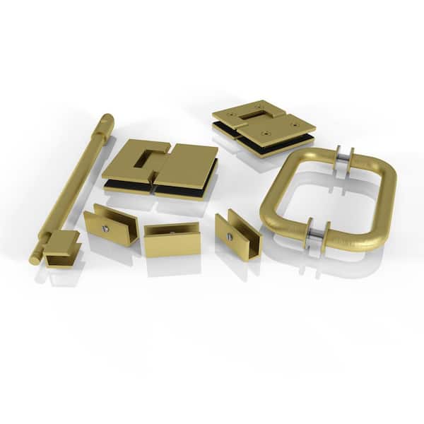 Glass Warehouse 78 in. Glass Hinged Hardware Pack in Satin Brass with Handle