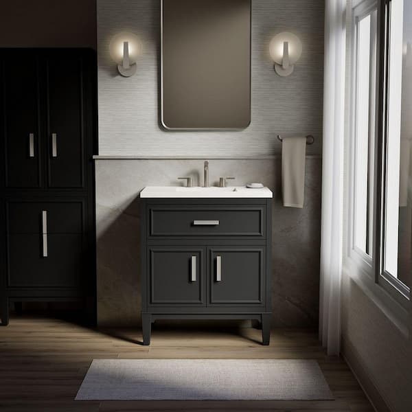 Southerk 31 in. Single Sink Freestanding Slate Grey Bath Vanity with White Quartz Top Assembled