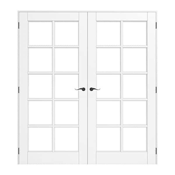 72 in. x 80 in. 10-Lite Clear Glass Universal White Solid Core Glass Double Prehung French Door Plus Quick Assemble Jamb