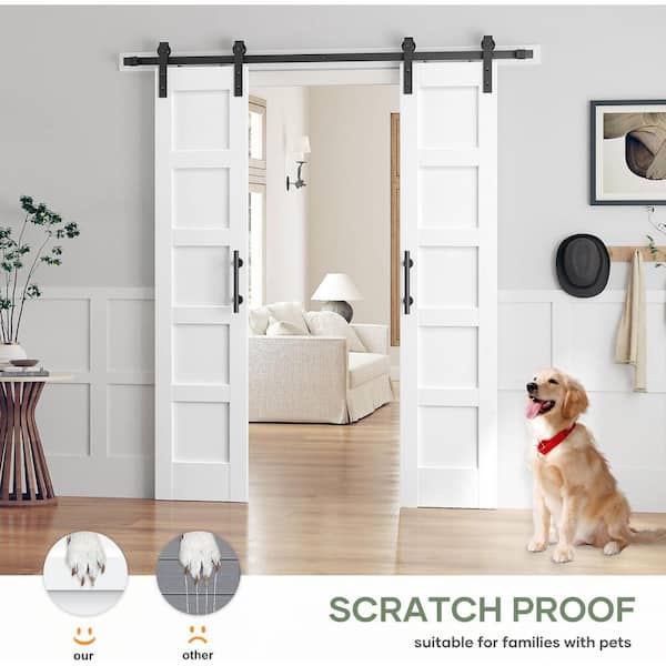 36 in. W. x 84 in. (Double 18 in. Doors) 5-Panel Solid MDF White Finished Interior Sliding Barn Door with Hardware Kit