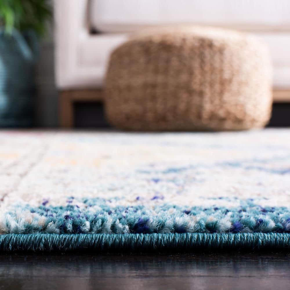 Madison 5' Square Dark Blue and Yellow Synthetic Area Rug