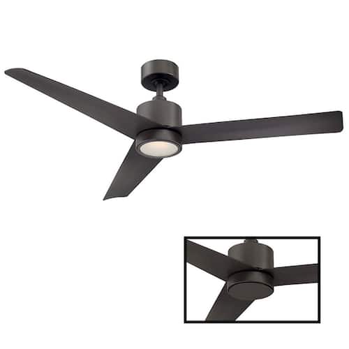 Lotus 54 in. 3-Blade Smart Indoor/Outdoor Bronze Downrod Mount Ceiling Fan w/ 3000K Integrated LED Remote Included Ceiling Fans With Lights
