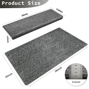 Dark Gray 9.5 in. x 30 in. x 1.2 in. Bullnose Polypropylene Non-slip Carpet Stair Tread Cover Landing Mat (Set of 15)