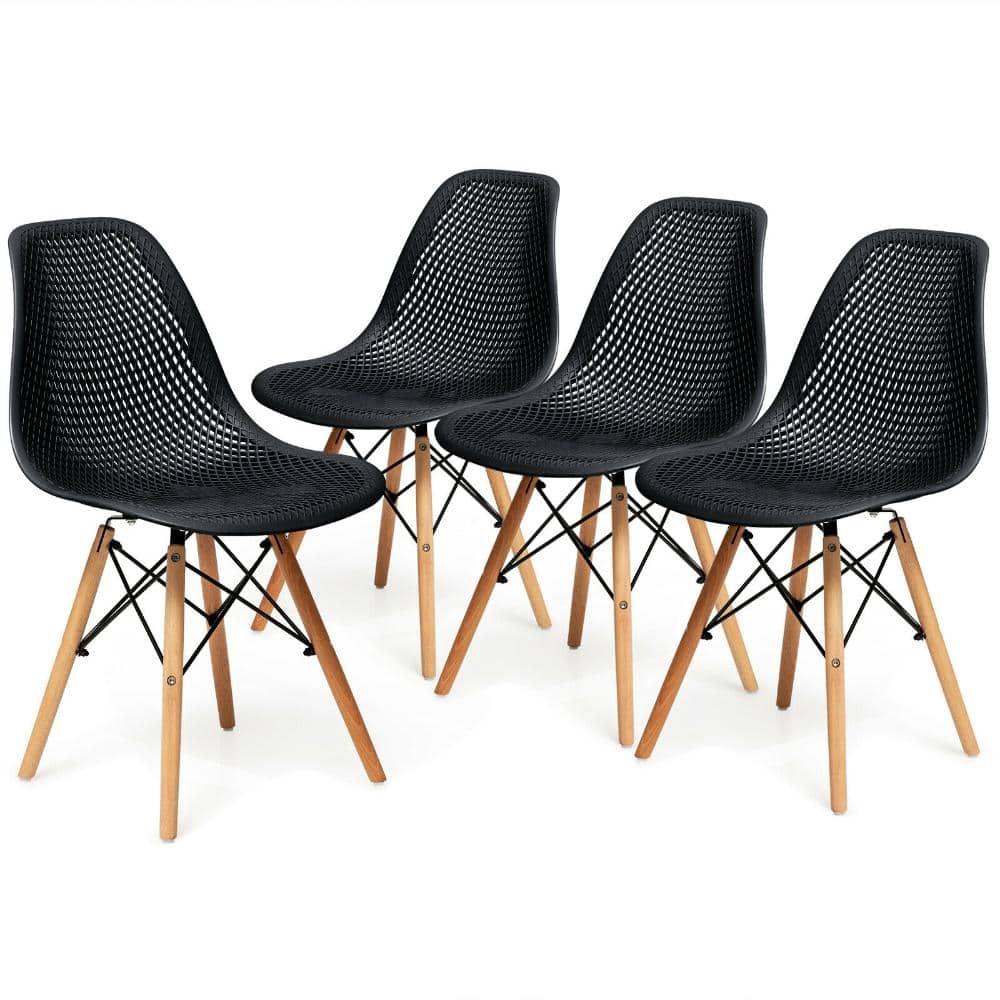 4 Pieces Modern Plastic Hollow Chair Set with Wood Leg-Black price history on PriceWatchPro