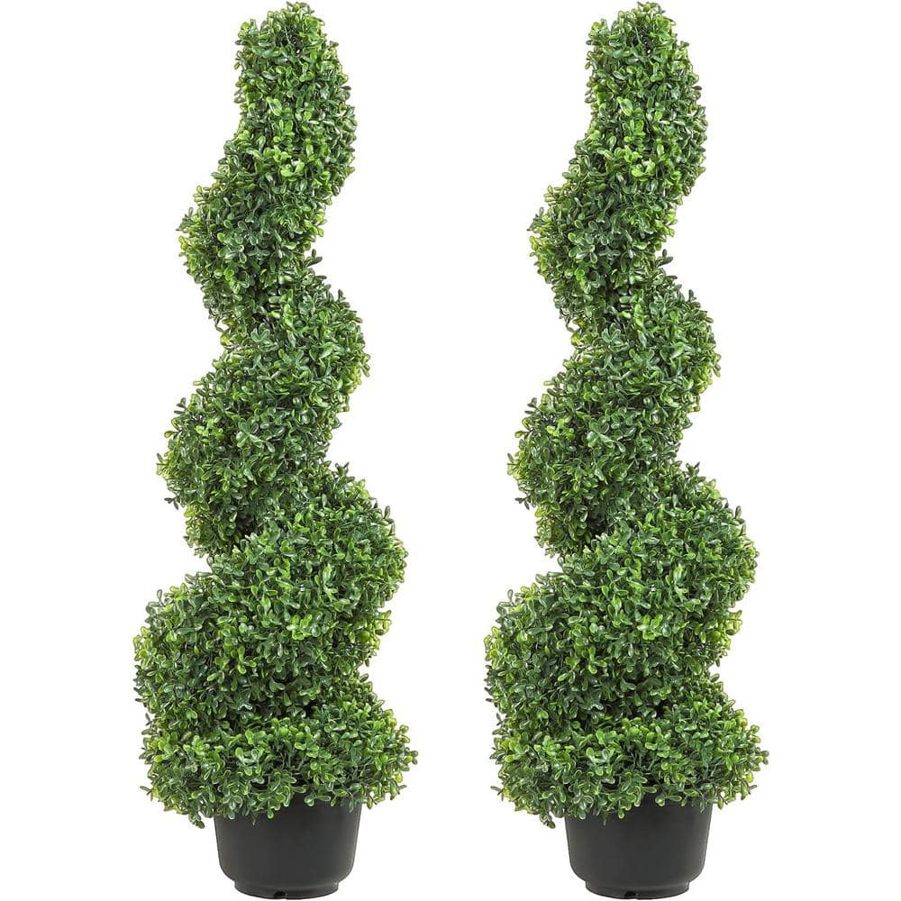 4 ft. Green Artificial Boxwood Spiral Topiary Trees (2 Pieces)