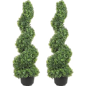 4 ft. Green Artificial Boxwood Spiral Topiary Trees (2 Pieces)