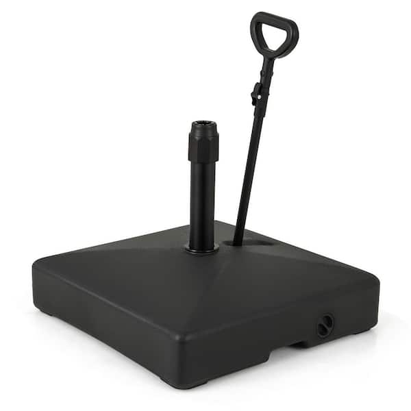 16.5 lb. HDPE Plastic Mobile Patio Umbrella Base in Black Water Sand Fillable Market Table Umbrella Stand with 3 Wheels