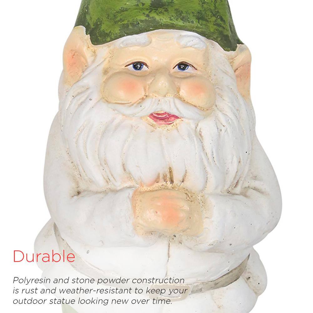 Beige and Green Polyresin Garden Gnome Statue