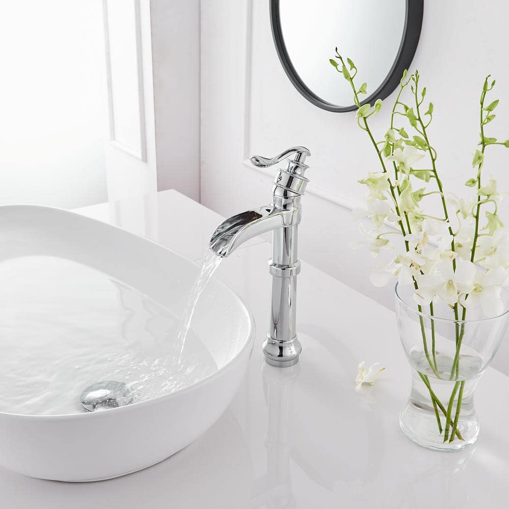 Polished Chrome Single-Handle Waterfall Vessel Bathroom Faucet