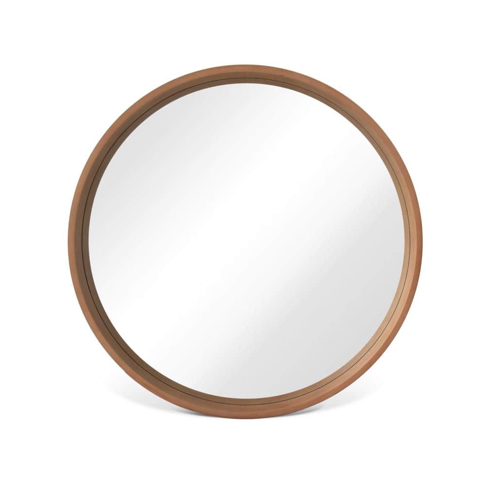 24-Inch Round Walnut Wood Frame Wall Mirror