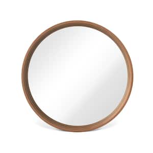 24 in. Round Wall Mirror with Walnut Frame