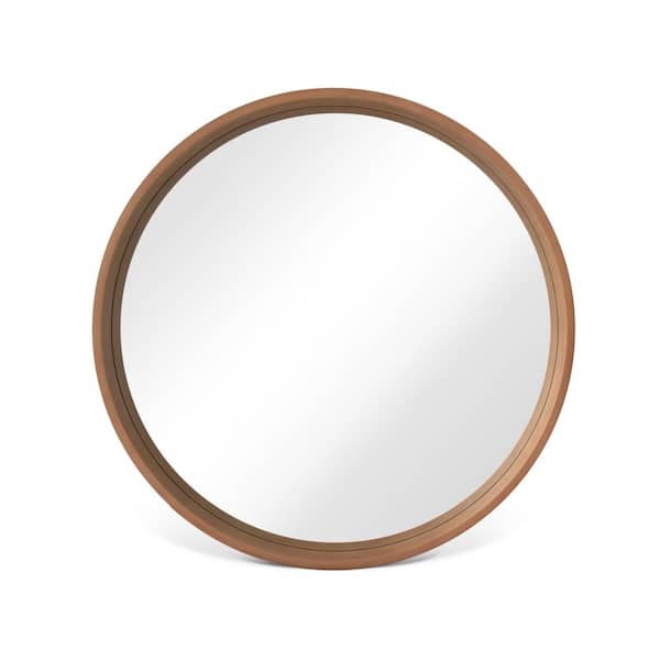 WallBeyond 24 in. Round Wall Mirror with Walnut Frame
