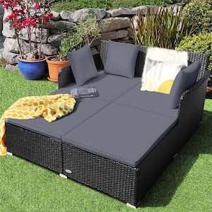 Blue Metal Outdoor Day Bed with Pillows Cushioned Sofa Furniture