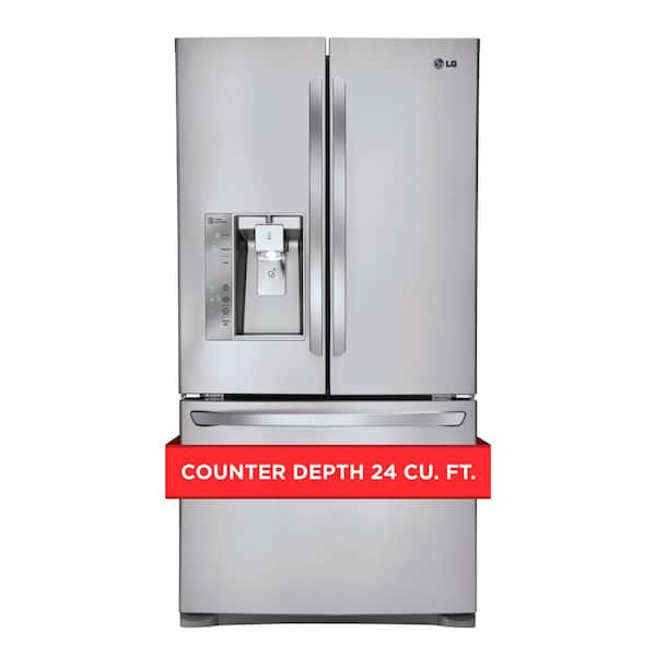 LG 23.7 cu. ft. French Door Refrigerator in Stainless Steel w/Glide N' Serve and Tall Ice and Water Dispenser,Counter Depth