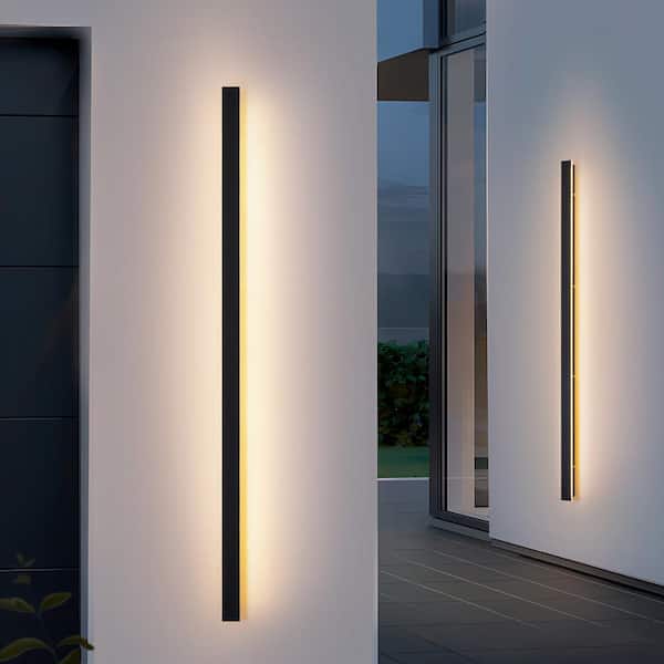 Hannah 59 in. Modern Linear Acrylic IP65 Waterproof Hardwired Black Outdoor Barn Wall Sconce Light, Integrated LED