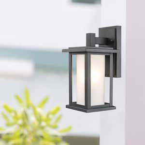 Shaakar 12 in. 1-Light Black Outdoor Wall Light Fixture with Frosted Glass