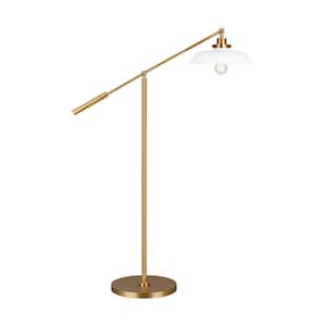 Wellfleet 30.75 in. W x 46 in. H 1-Light Matte White/Burnished Brass Dimmable Standard Floor Lamp with Steel Shade