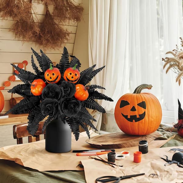 out        ❁Natural  Halloween❁花かごハロウィン♪ 17 in. Black Indoor/Outdoor Halloween Artificial with Pumpkin Leaf