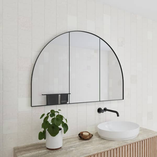 Aria 48 in. W x 32 in. H Large Arched Black Steel Recessed/Surface Mount Medicine Cabinet with Mirror in Black Finish