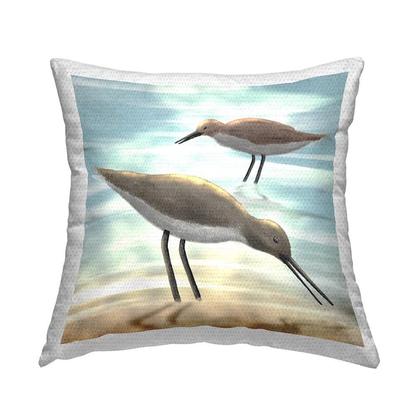 Stupell Industries 2-Sandpiper Birds Coastal Beach Shore Blue Square Outdoor Throw Pillow