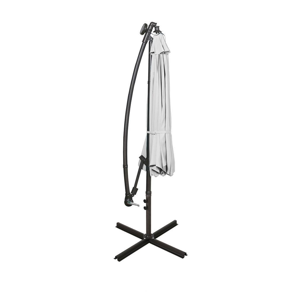 White 10 ft. Solar LED Cantilever Patio Umbrella with Steel Frame