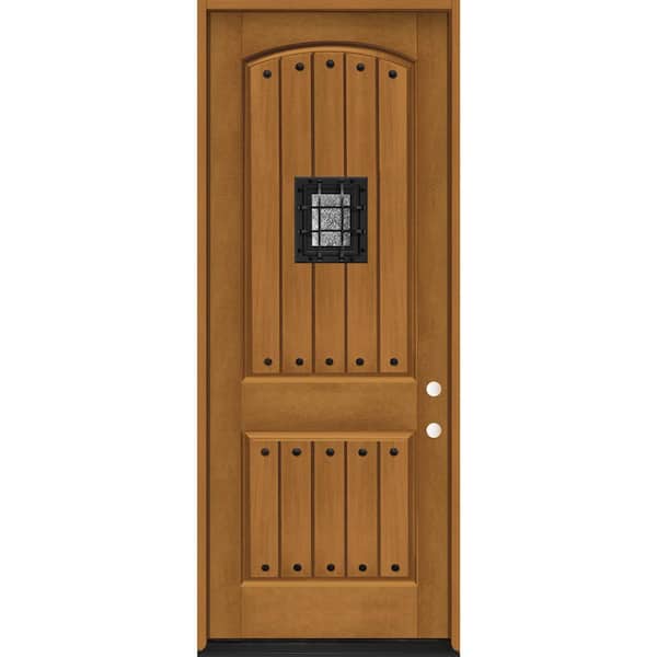36 in. x 96 in. 2-Panel Left-Hand/Inswing Autumn Wheat Stain Fiberglass Prehung Front Door with 4-9/16 in. Jamb Size