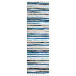 Rag Rug Ivory/Blue 2 ft. x 12 ft. Striped Runner Rug