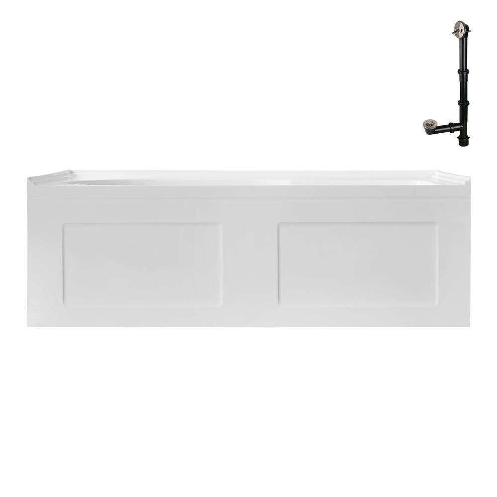 Glossy White Acrylic Right-Hand Drain Alcove Bathtub with Brushed Nickel External Drain