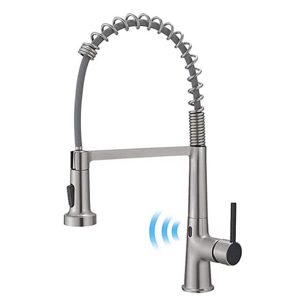 matrix decor Single Handle Touchless Deck Mount Gooseneck Pull Down Sprayer Kitchen Faucet with Handles in Brushed Nickel