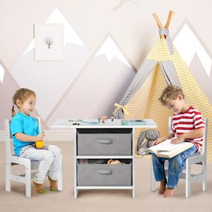 3-Pieces Rectangular Wood Top Grey Kids Bar Table Set