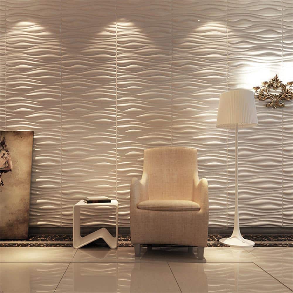 Wave Design White PVC 3D Wall Panels 19.7" x 19.7"