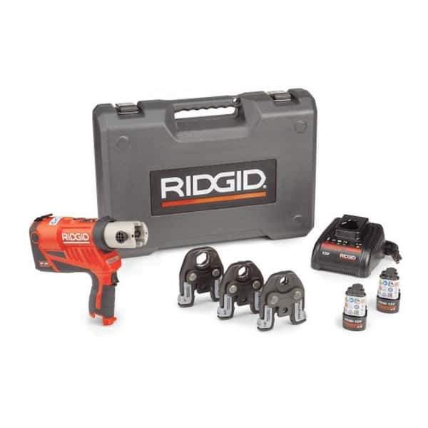 RIDGID RP 115 Mini Press Tool Kit for 1/2 in. - 3/4 in. Copper & Stainless  Fittings with 12V Li-Ion Battery (Includes 6 Items) 72553 - The Home Depot