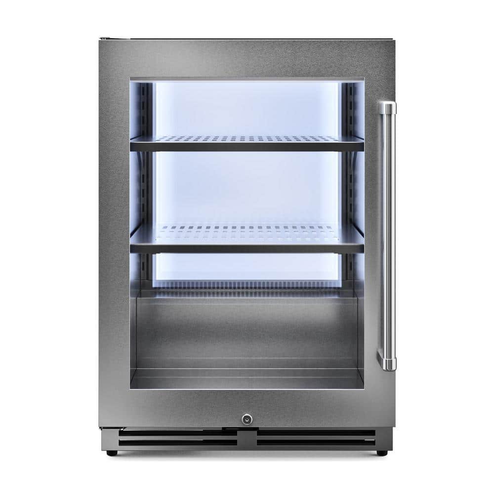 Thor Kitchen 24 in. Single Zone 140-Cans Beverage Cooler in Stainless Steel with Left Swing and White LED Light, Silver