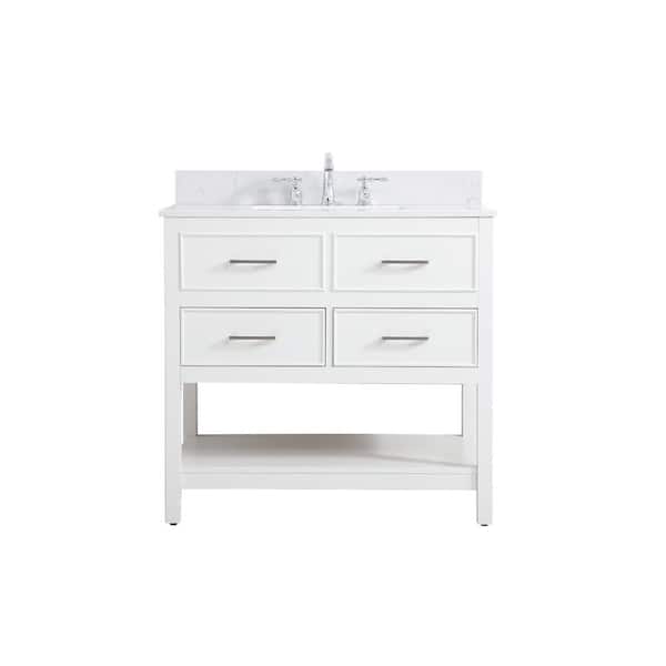 Unbranded Simply Living 36 in. W x 22 in. D x 34 in. H Bath Vanity in White with Calacatta White Engineered Marble Top