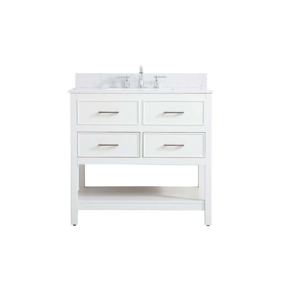 36 in. W Single Bath Vanity in White with Engineered Stone Vanity Top in Ca