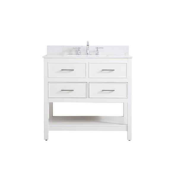 Unbranded 36 in. W Single Bath Vanity in White with Engineered Stone Vanity Top in Calcutta with White Basin with Backsplash