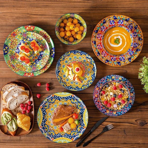 Vancasso 12-Piece Multi-Colored Porcelain Dinnerware Set Service for 4 Dining Set with Dinner Plates Dessert Plates and Bowls