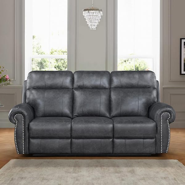 Homelegance Stader 83 in. W Rolled Arm Faux Leather Rectangle Power ...