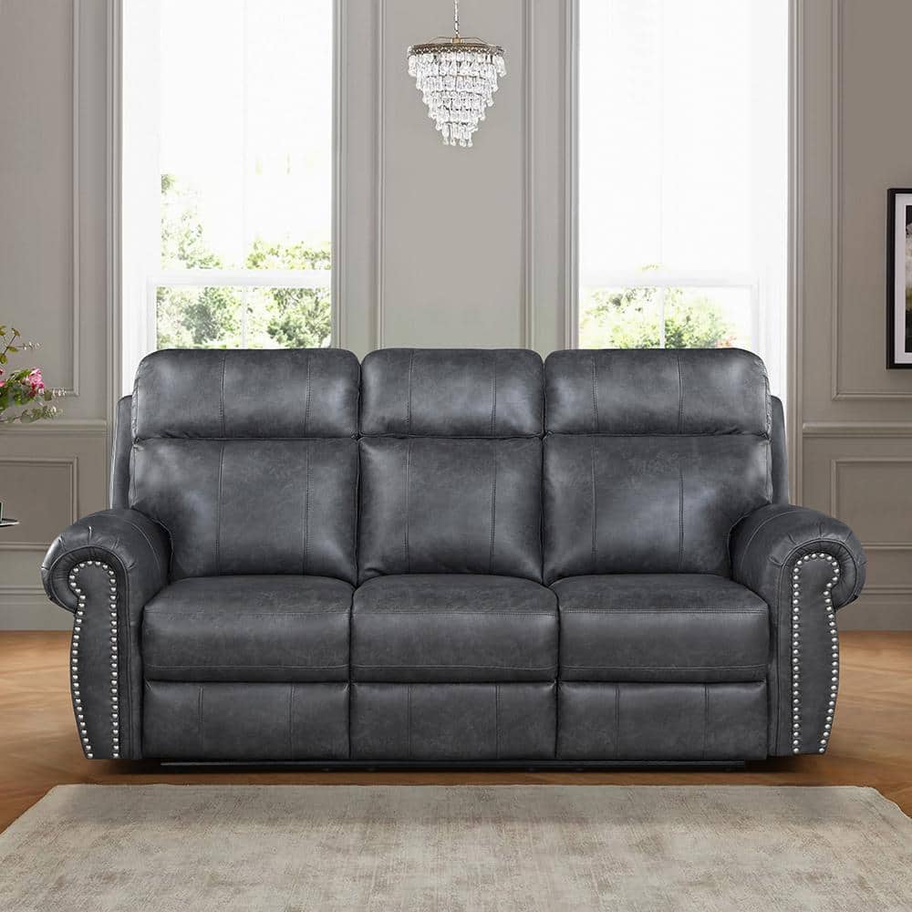 Stader 83 in. W Rolled Arm Faux Leather Rectangle Power Double Reclining So